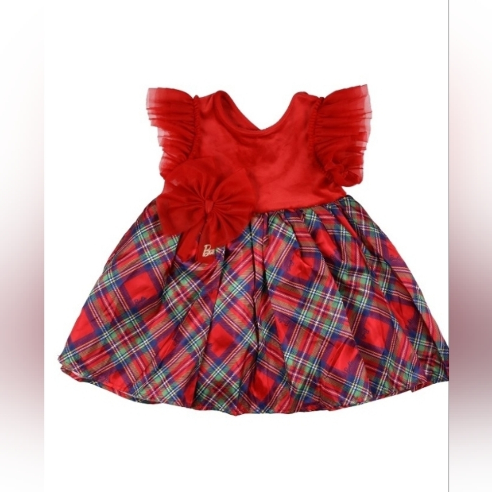 Barbie Toddler Girls Velvet Satin Plaid Fancy Layered Kids Tutu Dress Red